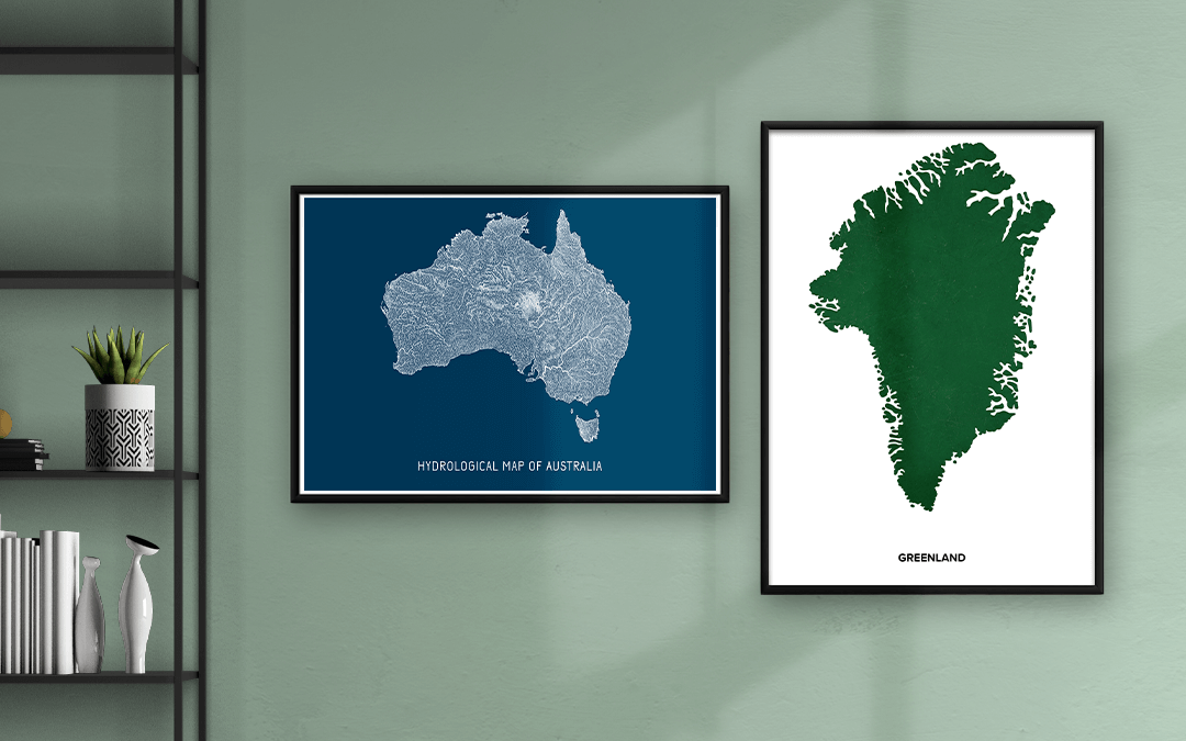 Carte artistique de l'Australie et du Groenland