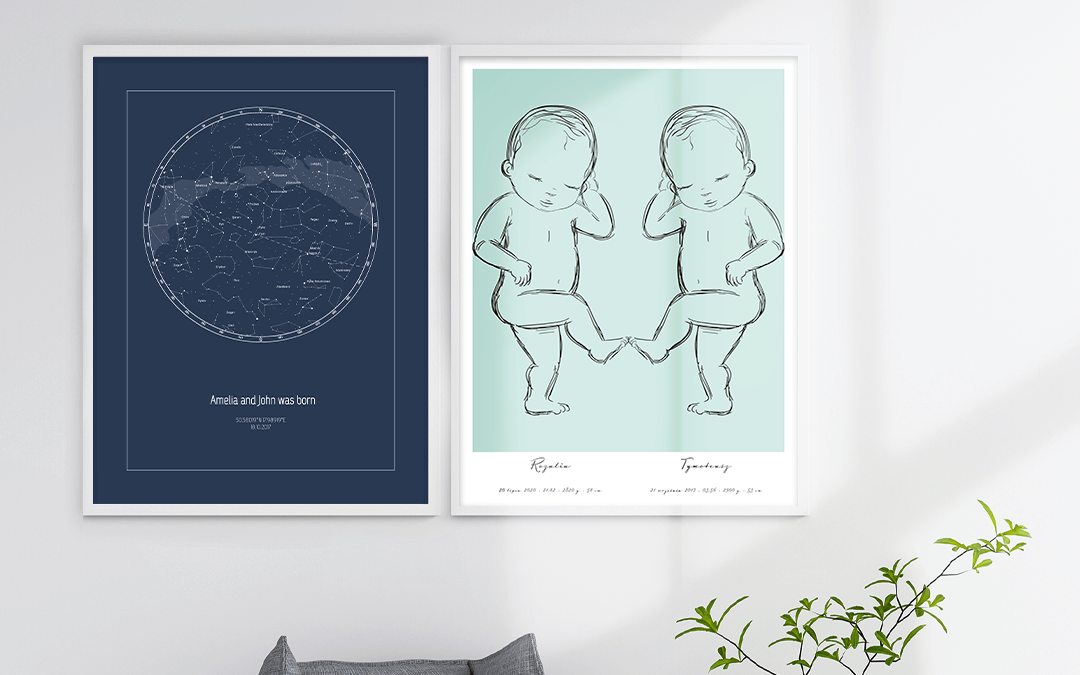 Gifts for new parents - star map poster and birth poster