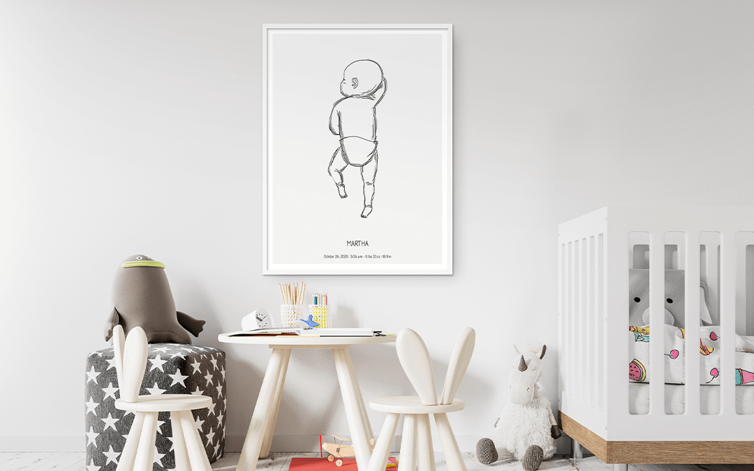 Birth Poster with white background as a Nursery Wall Art