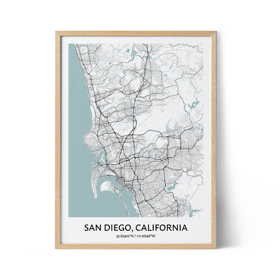 Affiche de la carte de la ville de San Diego