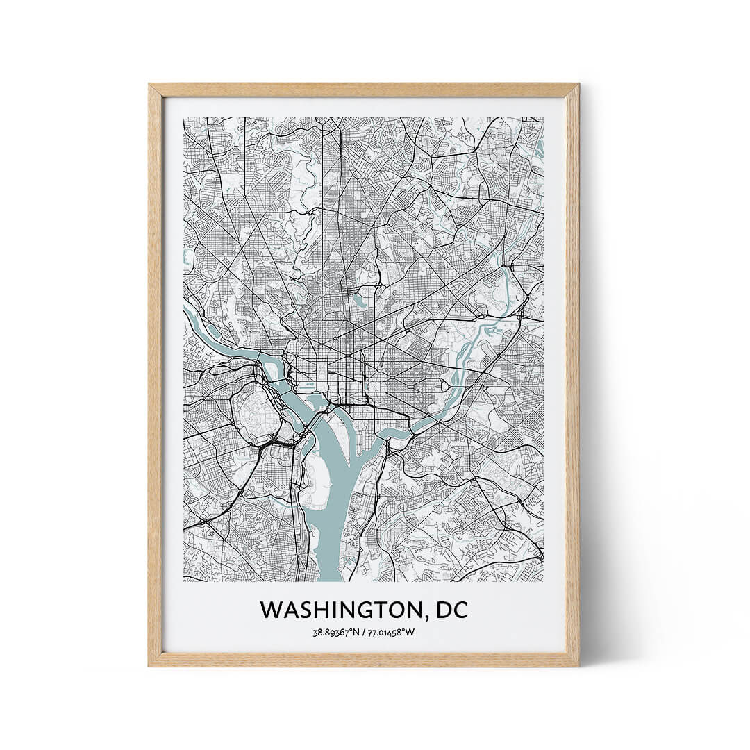 Affiche de la carte de la ville de Washington DC