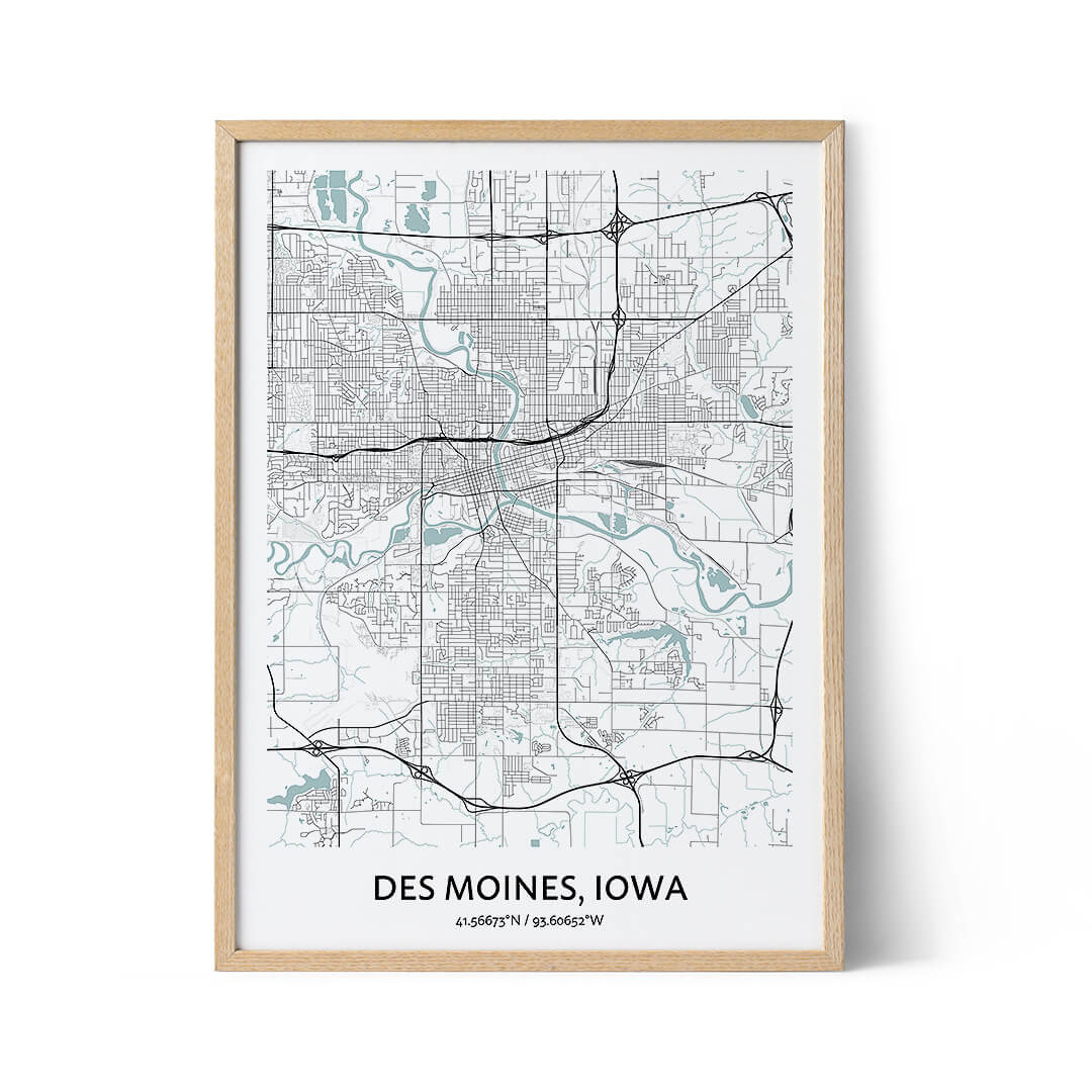Des Moines city map poster