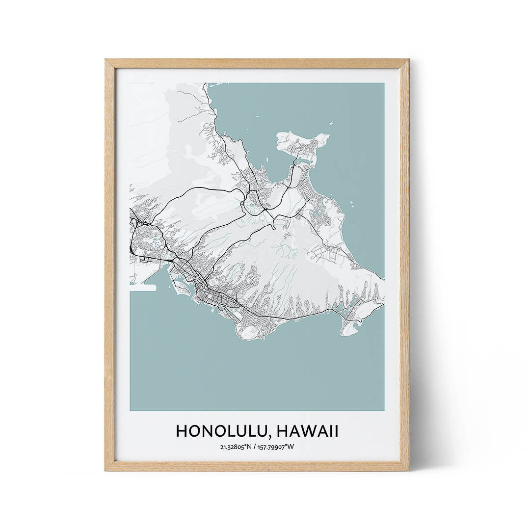 Affiche de la carte de la ville d'Honolulu