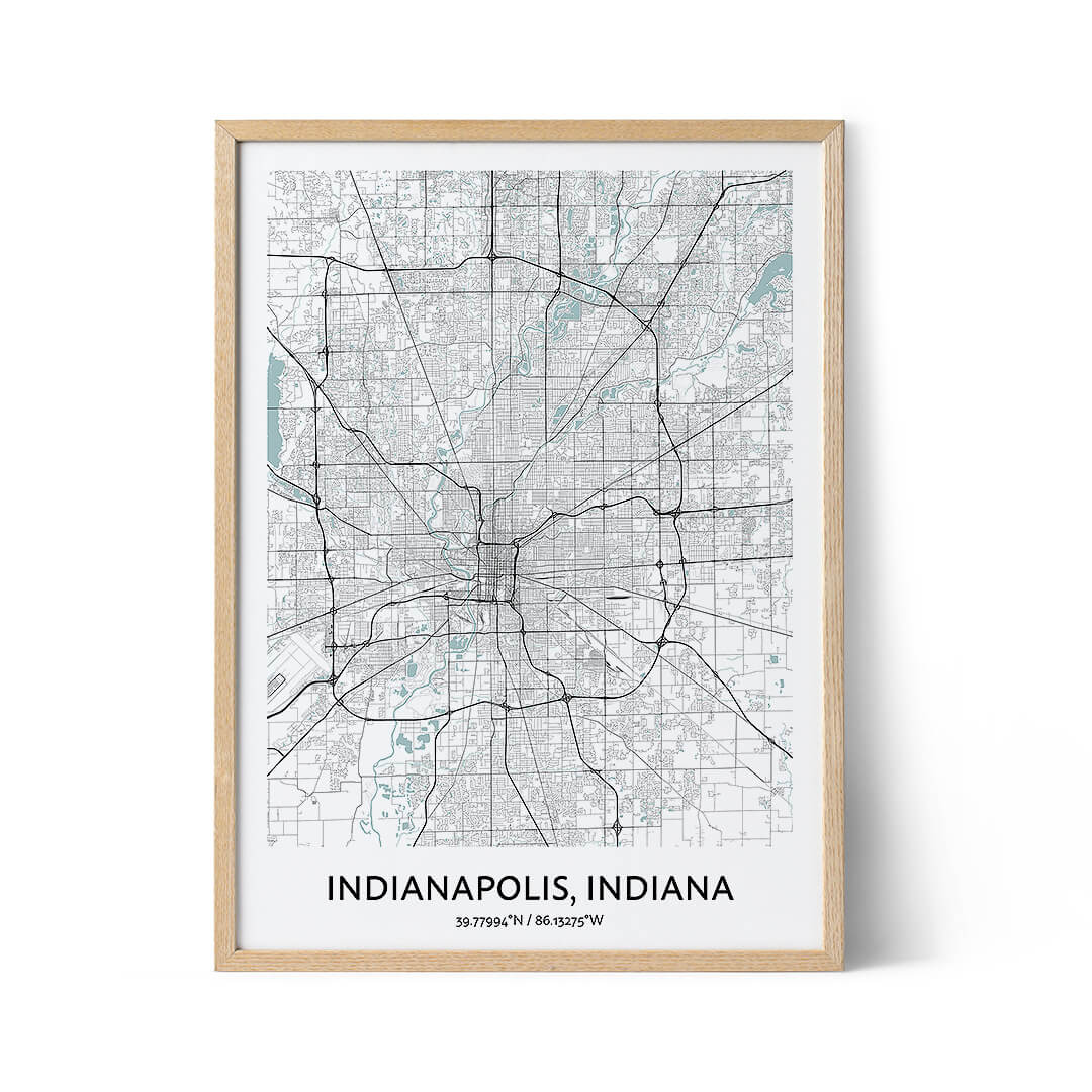 Affiche de la carte de la ville d'Indianapolis