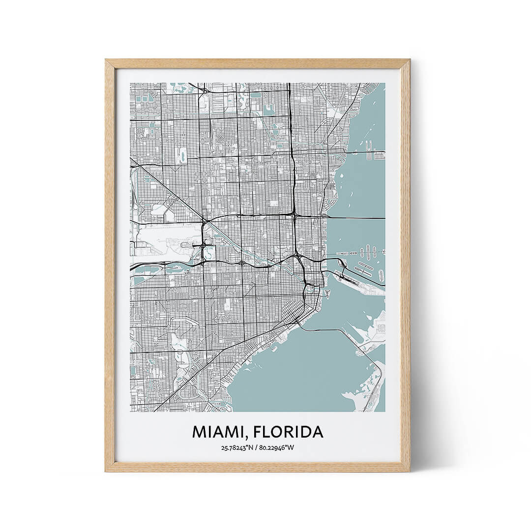 Affiche de la carte de la ville de Miami