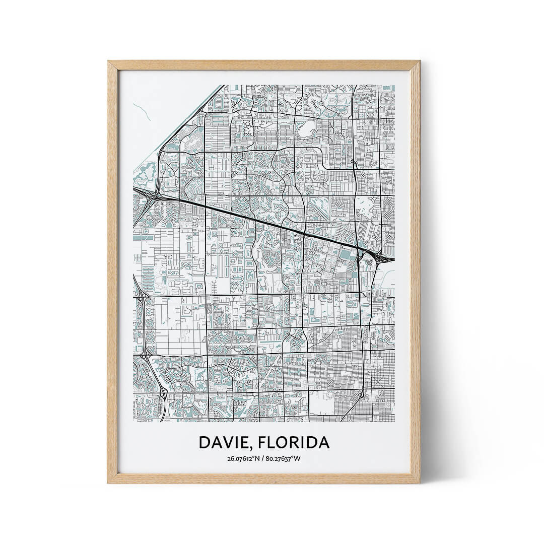 Our easy-to-use custom Davie  map print maker will turn you into a map artist in minutes. Just input your details, follow the steps, and wait for delivery! You can also choose to download a digital print to get your map even sooner.