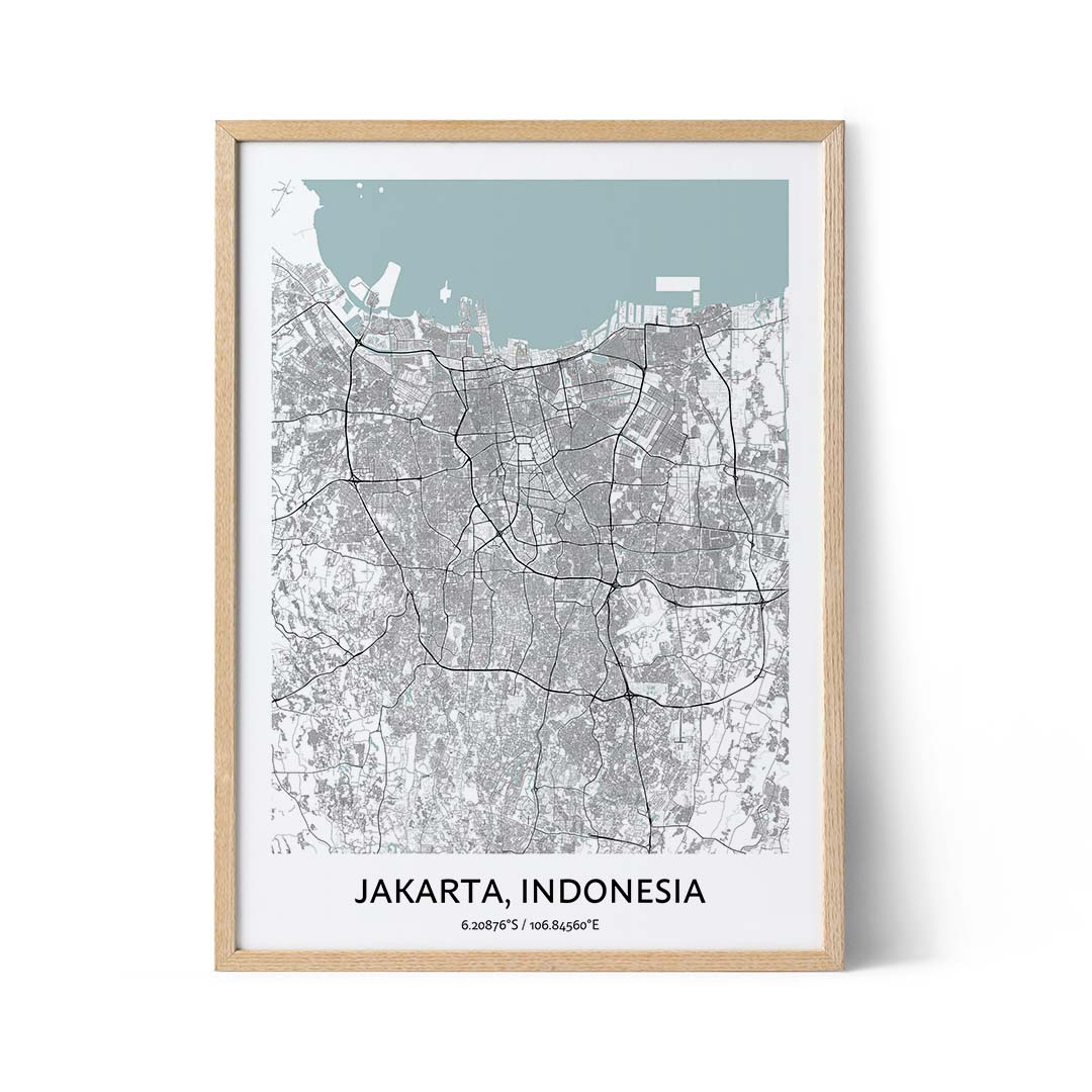 Affiche de la carte de la ville de Jakarta