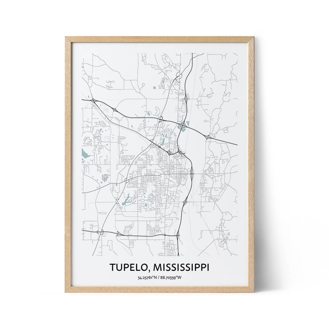 Tupelo city map poster