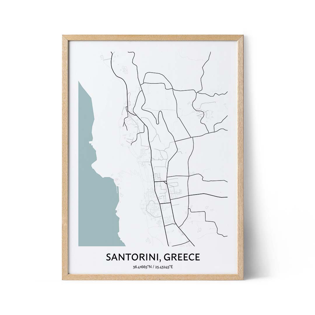 Affiche de la carte de la ville de Santorin