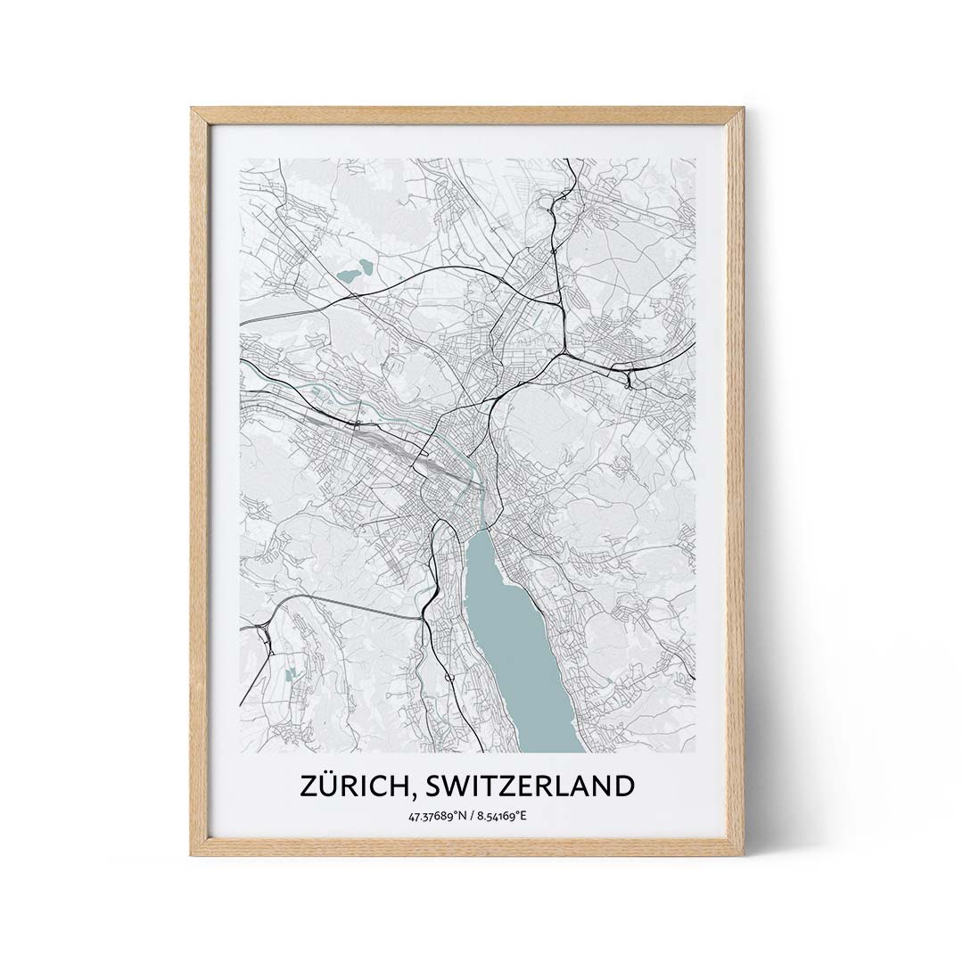 Affiche du plan de la ville de Zurich