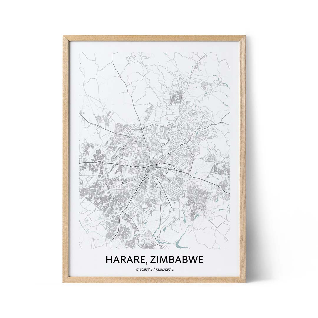 Harare stadskarta affisch