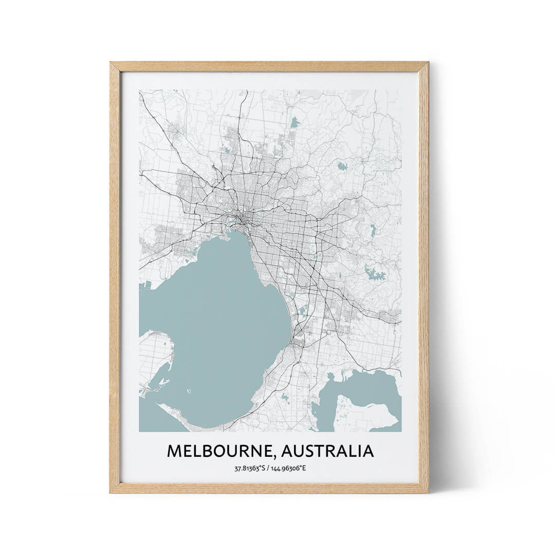 Affiche de la carte de la ville de Melbourne