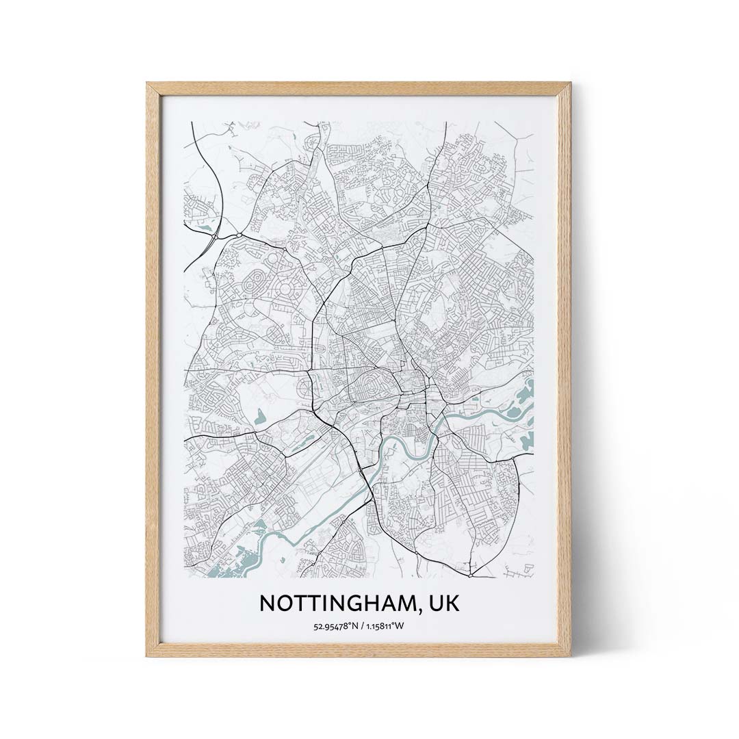 Affiche du plan de la ville de Nottingham