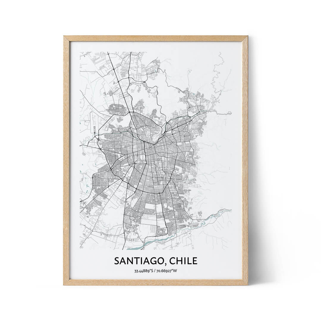 Affiche du plan de la ville de Santiago