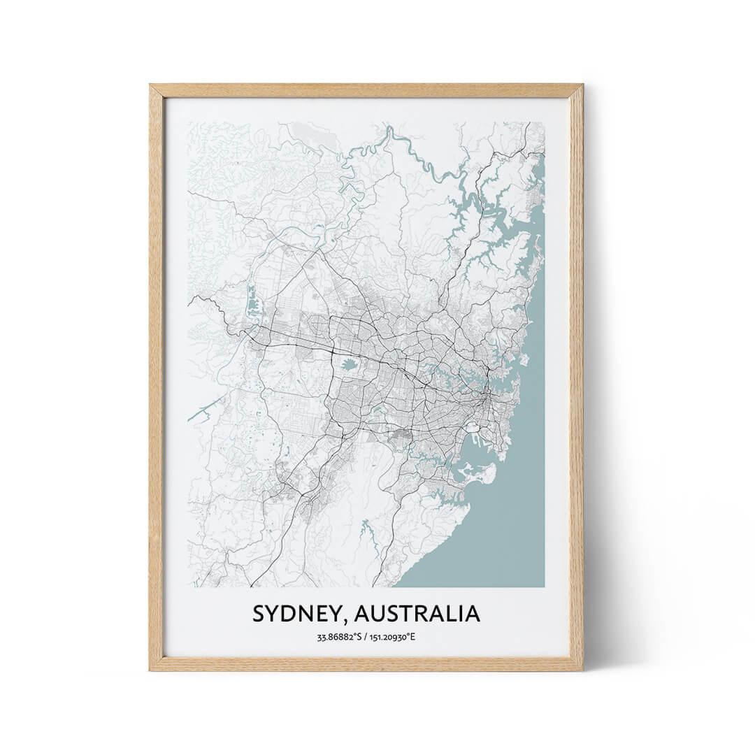 Affiche de la carte de la ville de Sydney