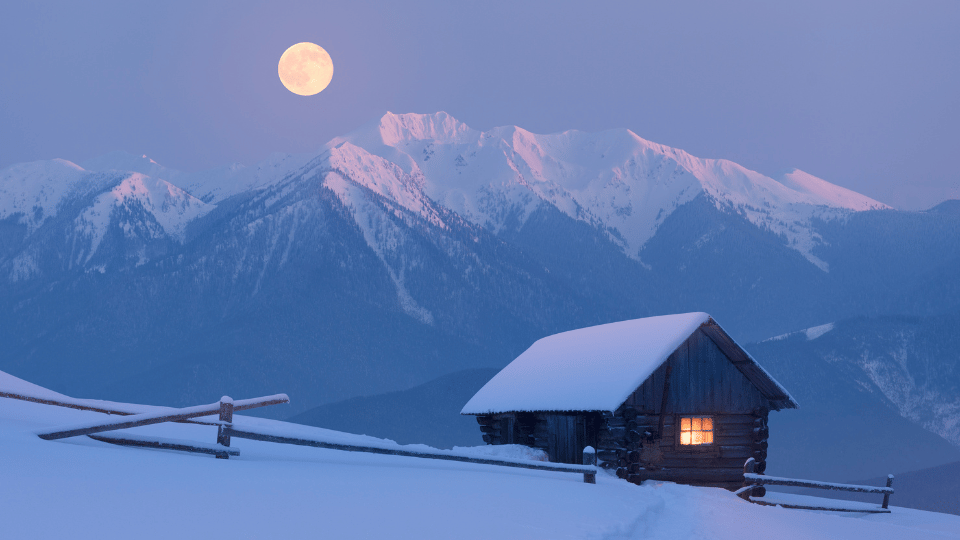 luna llena noche de invierno nevada